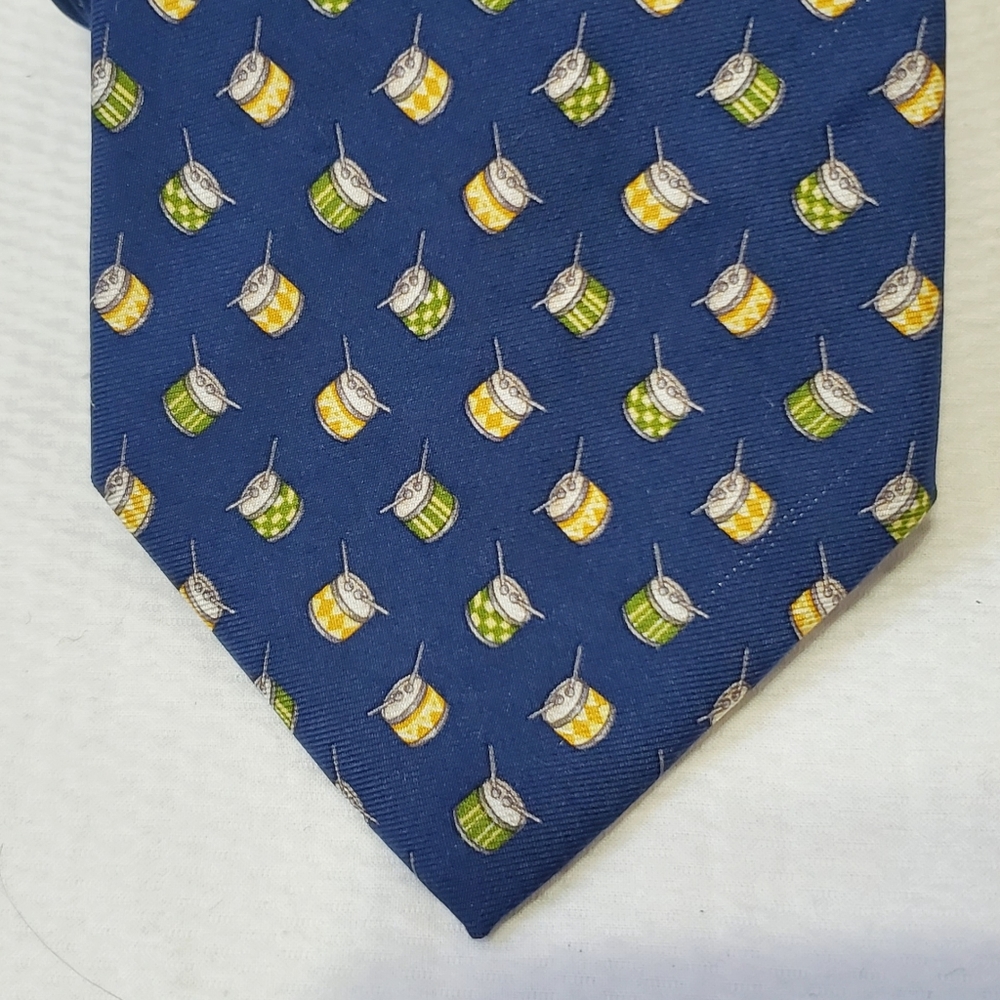Brooks Brother Silk Tie Blue Yellow Drum Print